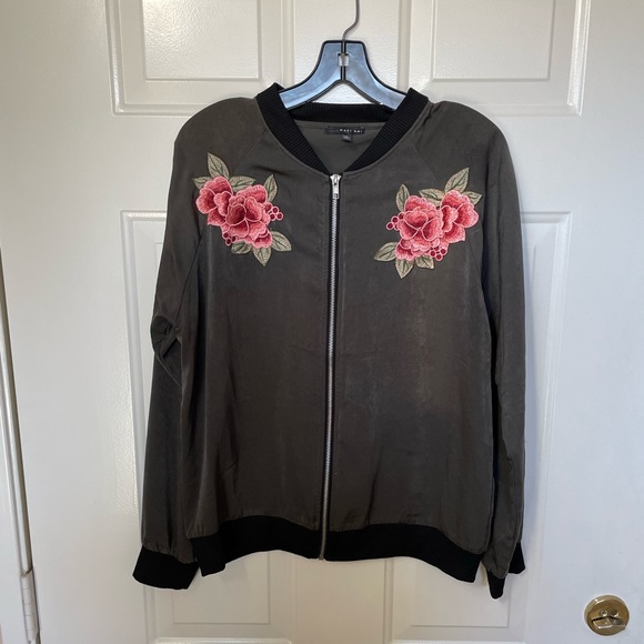 Silky bomber jacket with floral decal - Picture 1 of 2